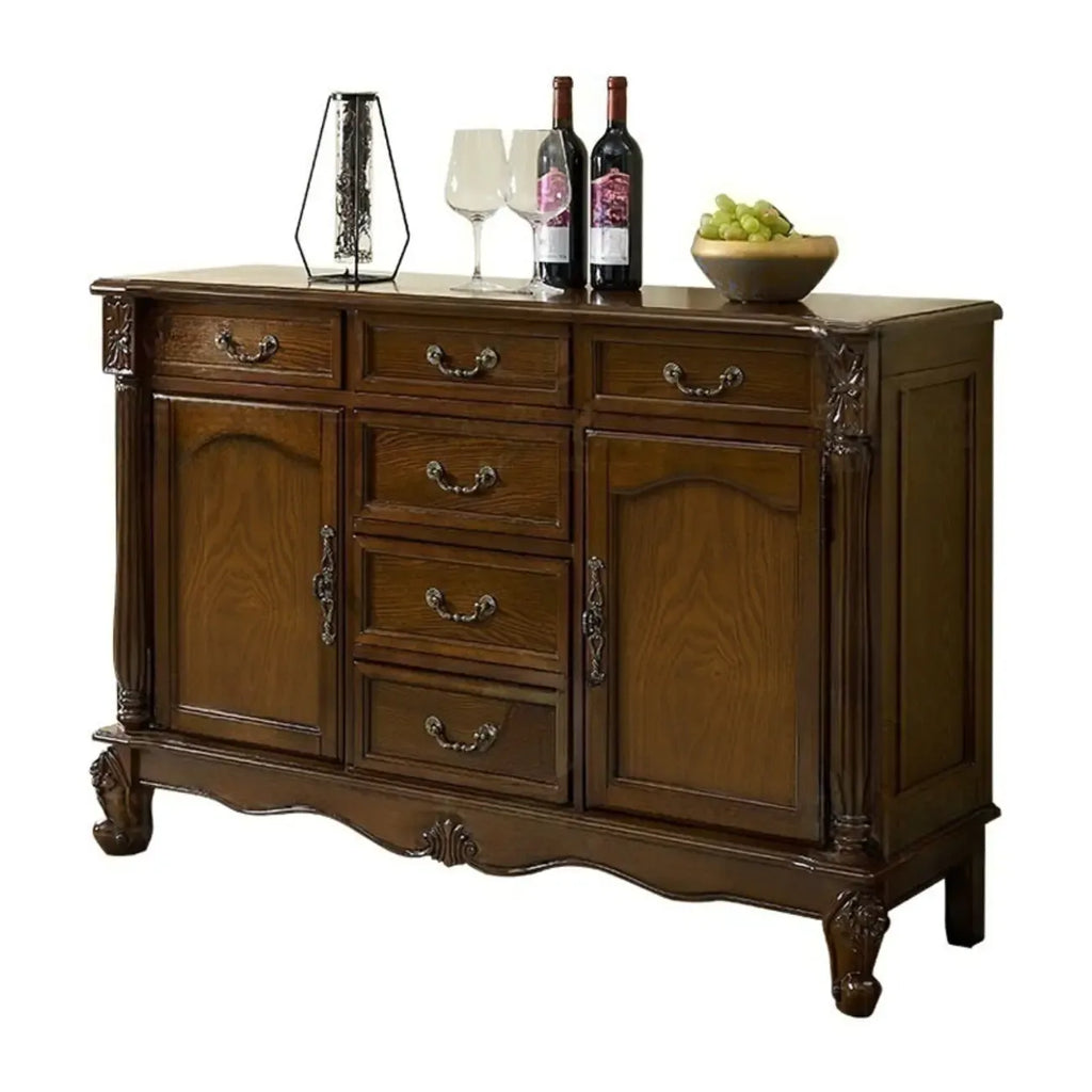 Vintage Brown Wooden Sideboard with Cabinets & Drawers