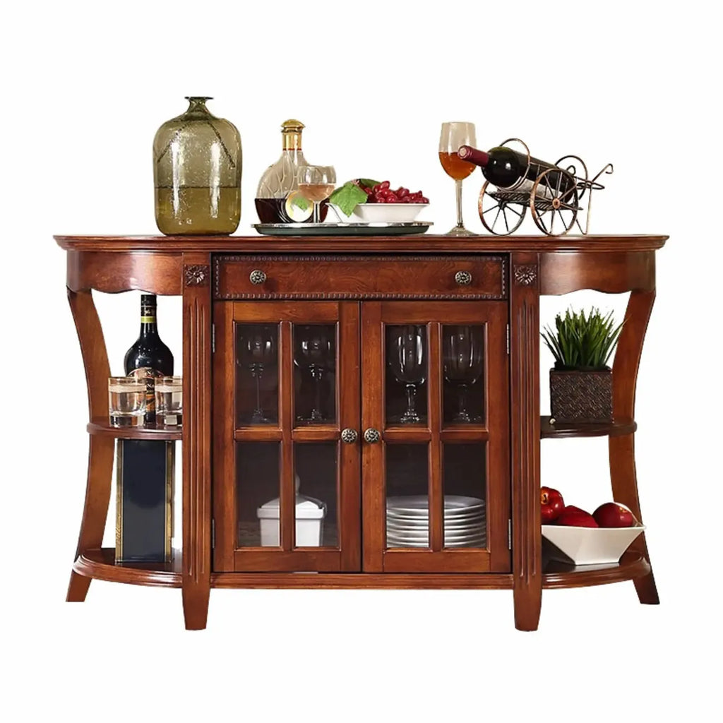 Vintage Brown Wooden Sideboard with Cabinets & Drawers