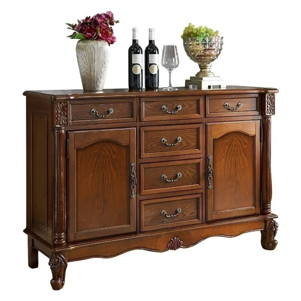 Vintage Brown Wooden Sideboard with Cabinets & Drawers
