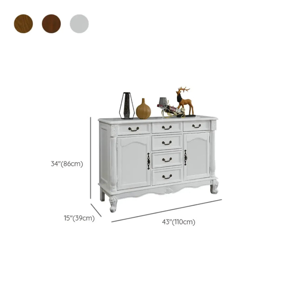 Vintage Brown Wooden Sideboard with Cabinets & Drawers