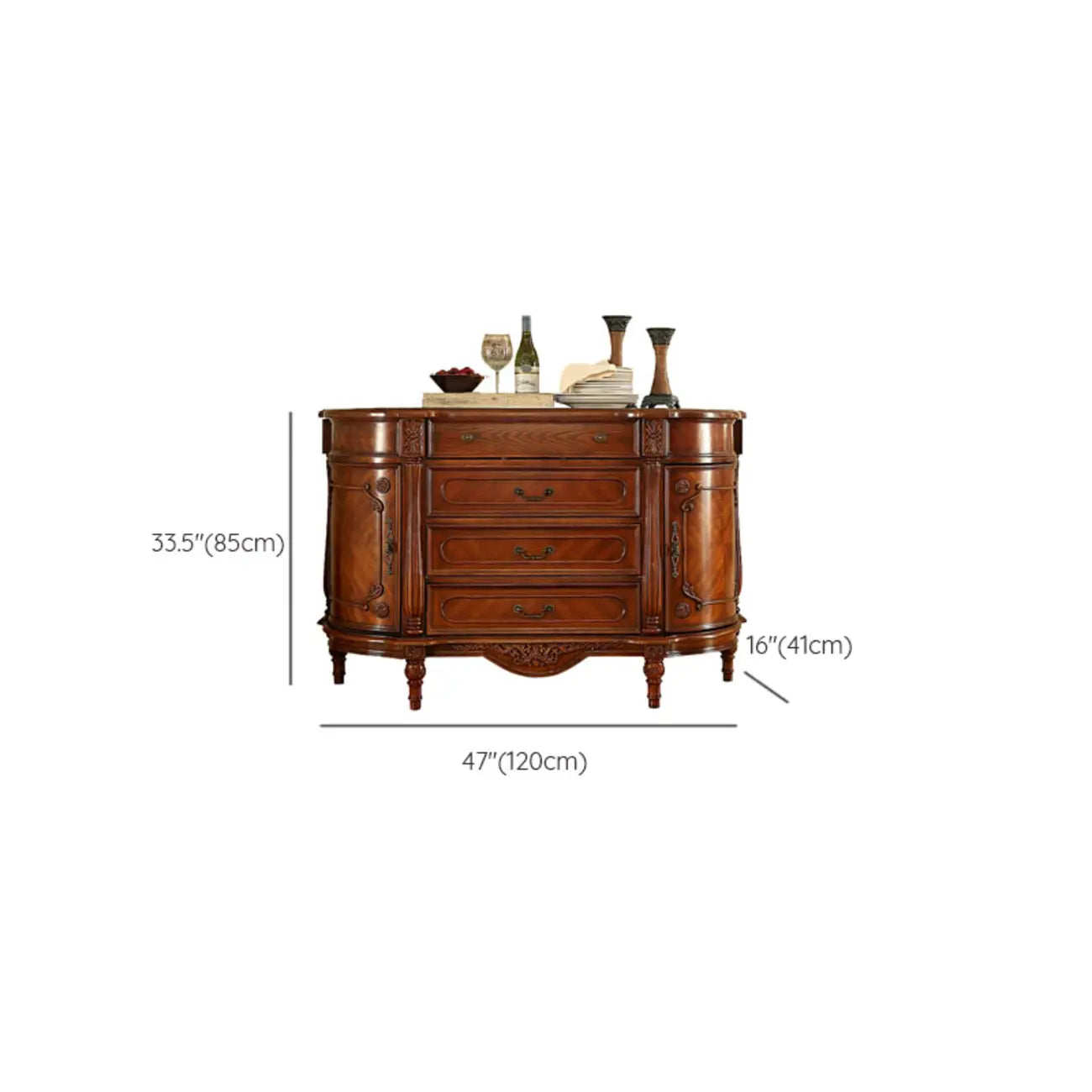 Vintage Brown Wooden Sideboard with Cabinets & Drawers