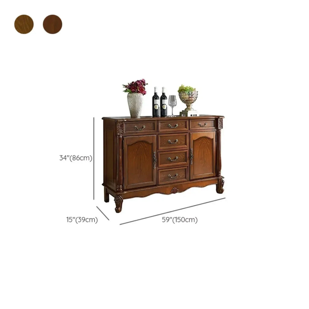 Vintage Brown Wooden Sideboard with Cabinets & Drawers