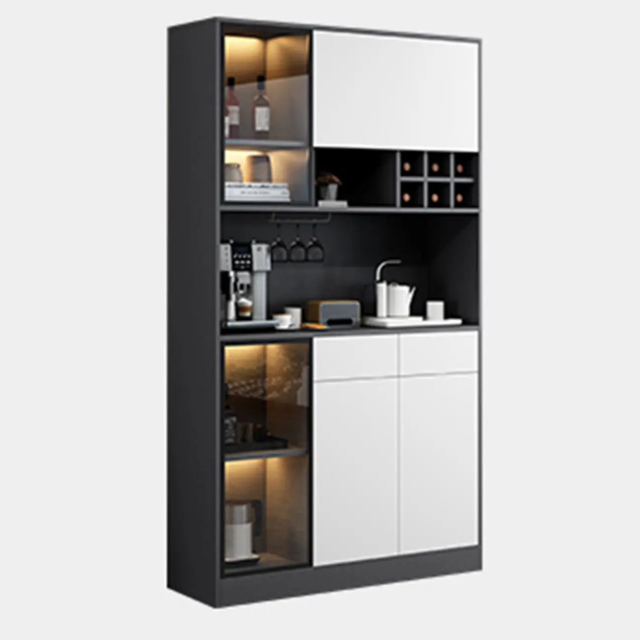 Modern Grey Sideboard with Glass Doors & Drawers & Cabinets