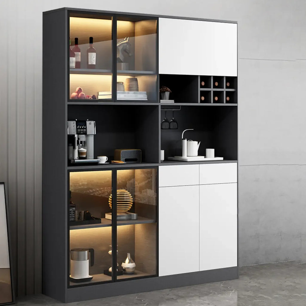 Modern Grey Sideboard with Glass Doors & Drawers & Cabinets