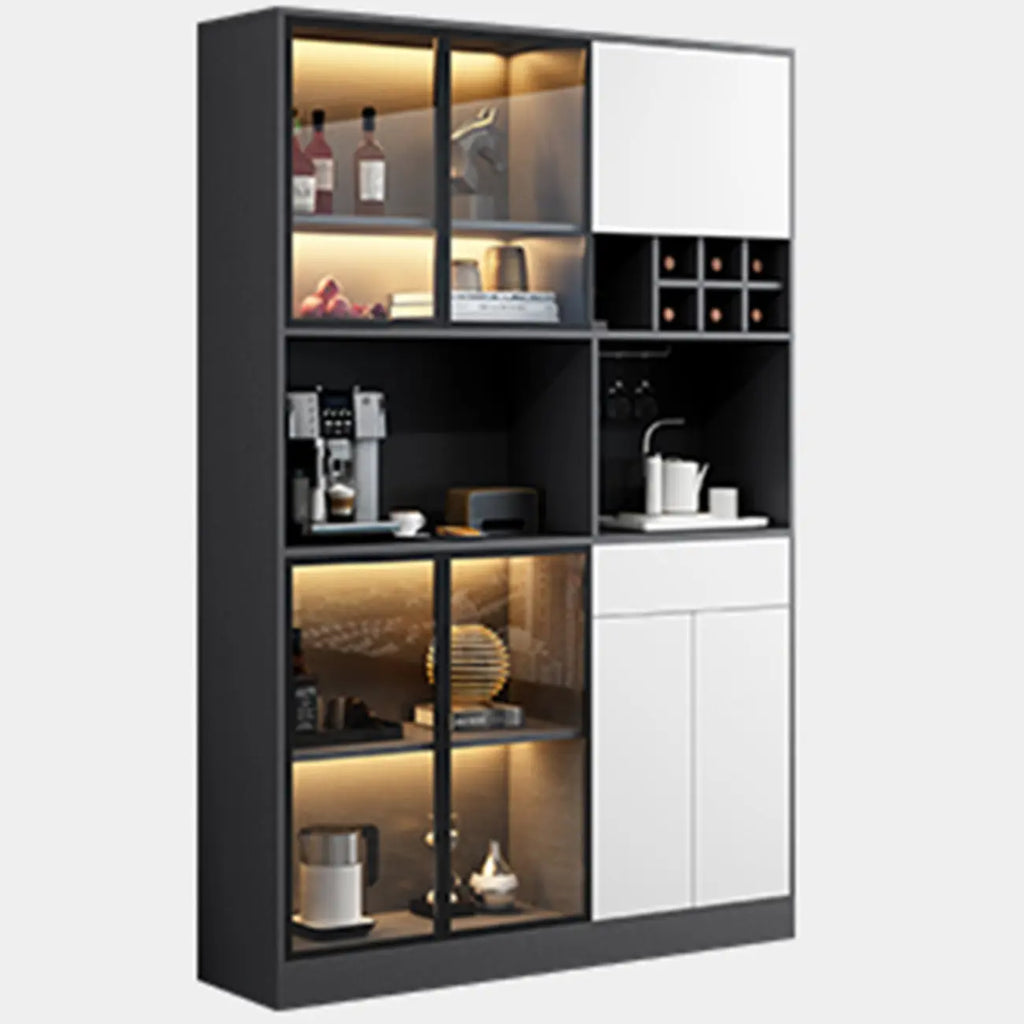 Modern Grey Sideboard with Glass Doors & Drawers & Cabinets