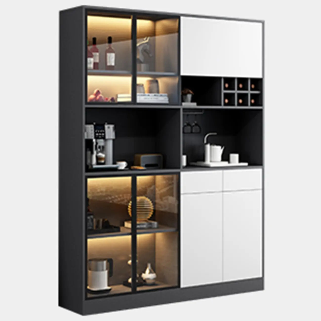 Modern Grey Sideboard with Glass Doors & Drawers & Cabinets