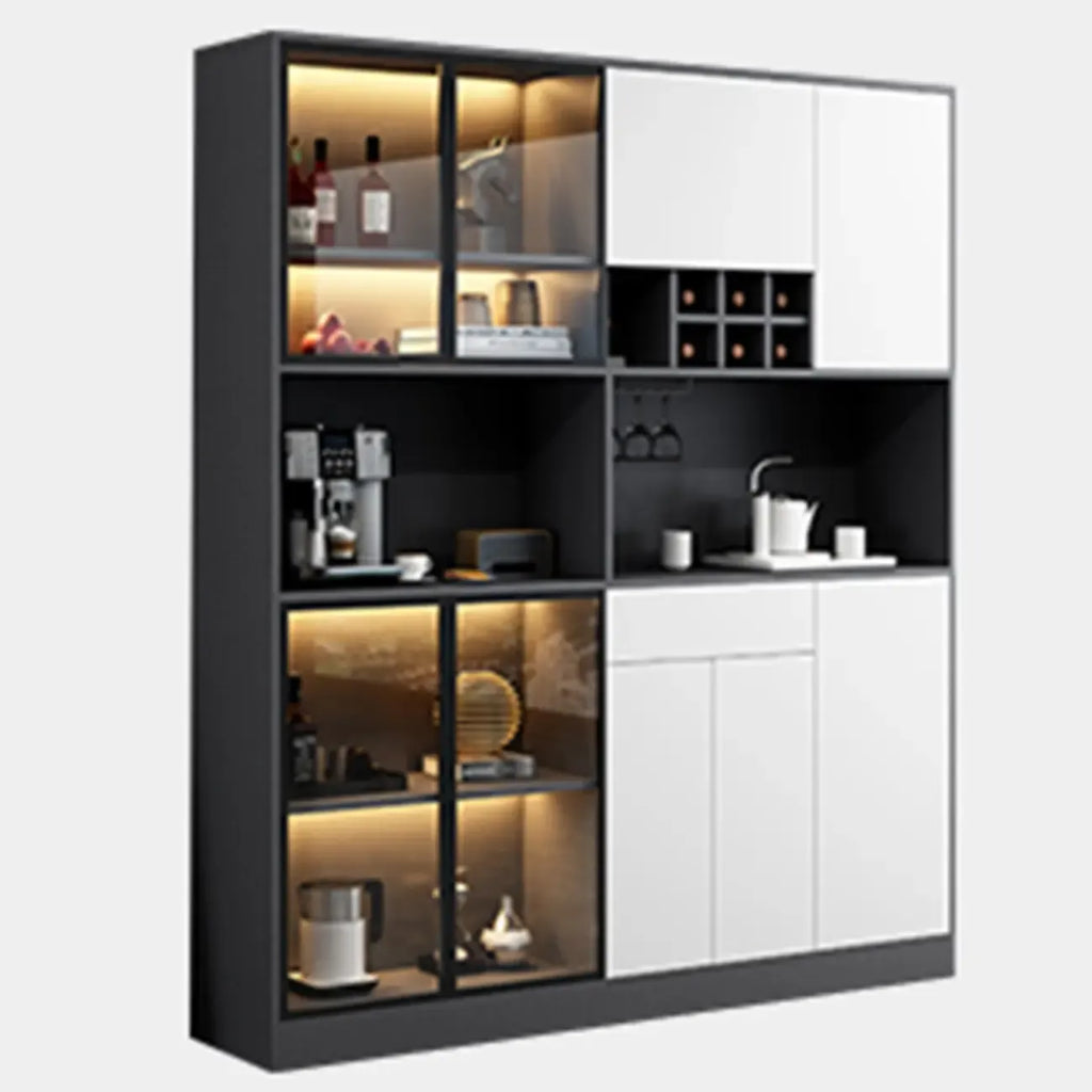 Modern Grey Sideboard with Glass Doors & Drawers & Cabinets