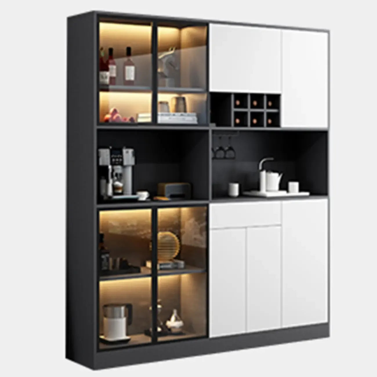 Modern Grey Sideboard with Glass Doors & Drawers & Cabinets