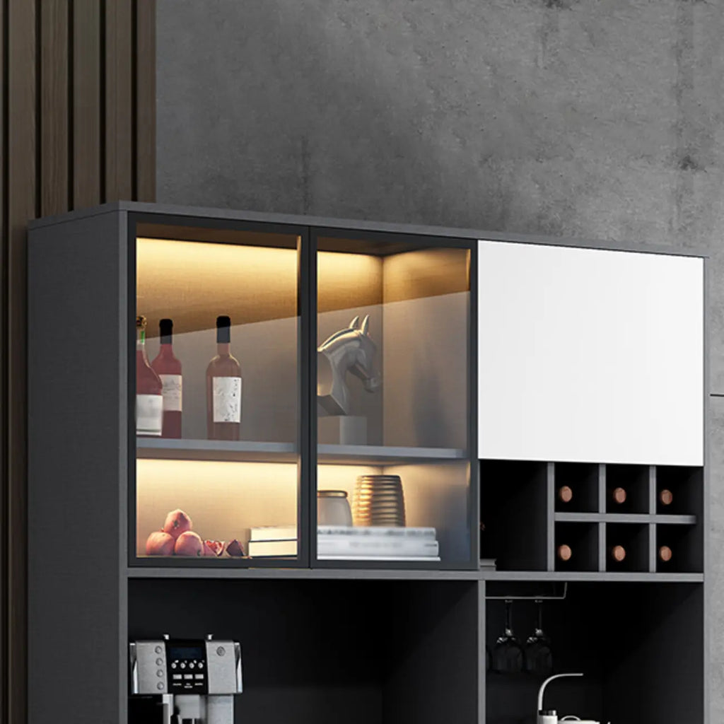 Modern Grey Sideboard with Glass Doors & Drawers & Cabinets