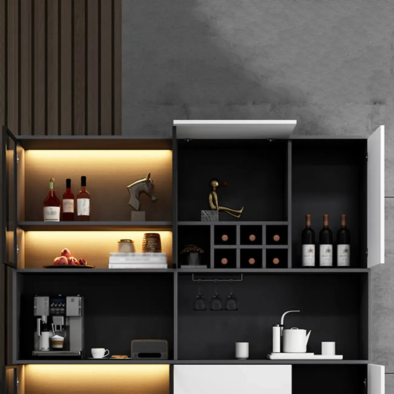 Modern Grey Sideboard with Glass Doors & Drawers & Cabinets