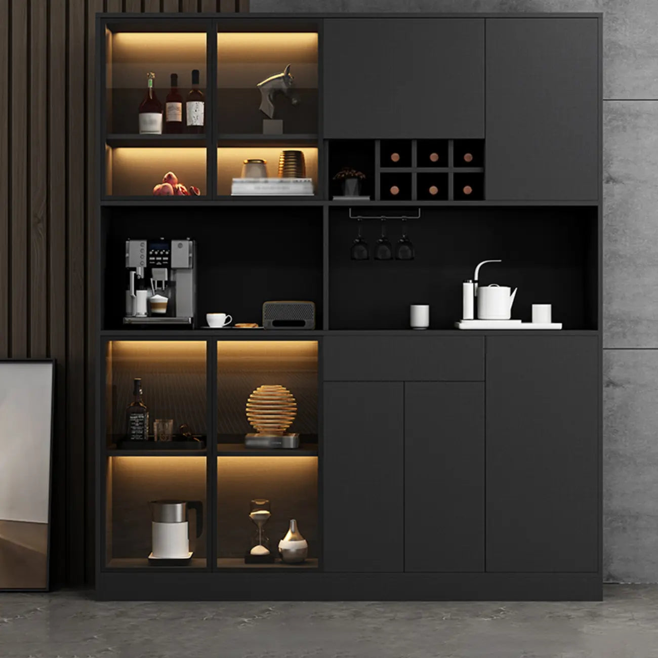 Modern Grey Sideboard with Glass Doors & Drawers & Cabinets