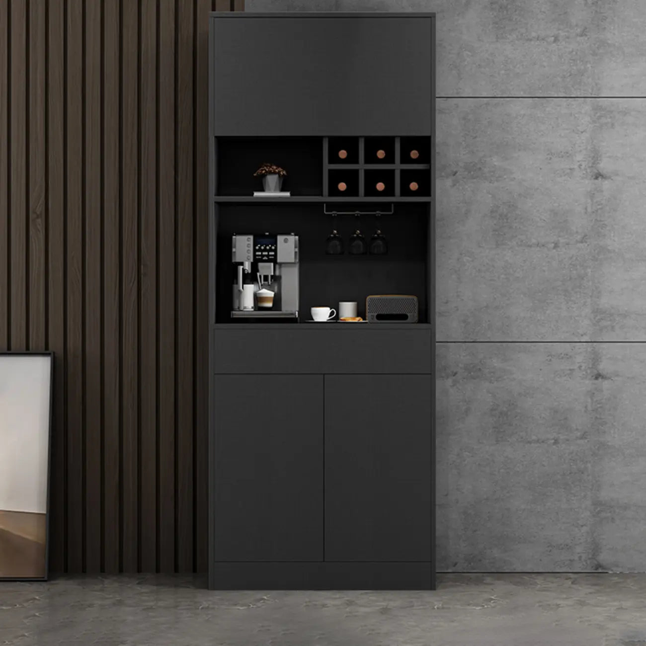 Modern Grey Sideboard with Glass Doors & Drawers & Cabinets