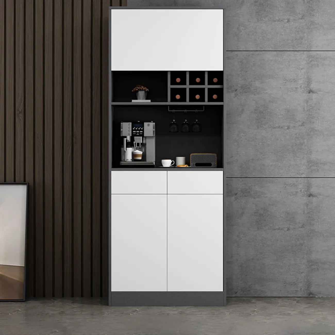 Modern Grey Sideboard with Glass Doors & Drawers & Cabinets