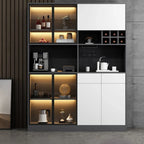 Modern Grey Sideboard with Glass Doors & Drawers & Cabinets