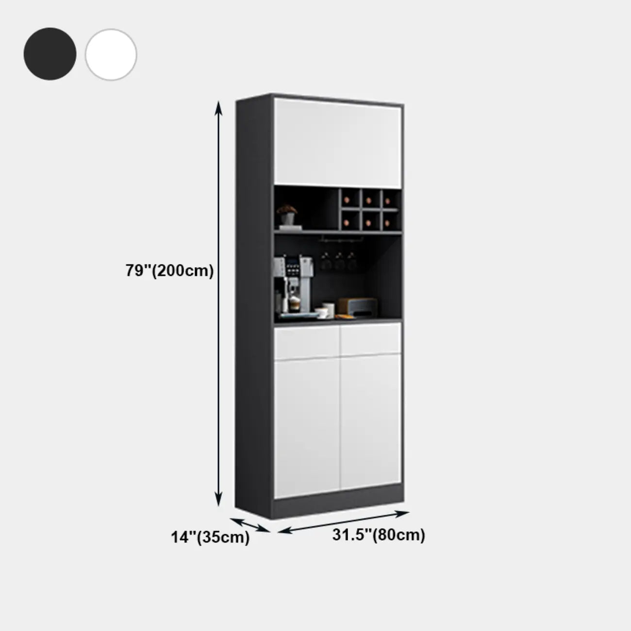 Modern Grey Sideboard with Glass Doors & Drawers & Cabinets