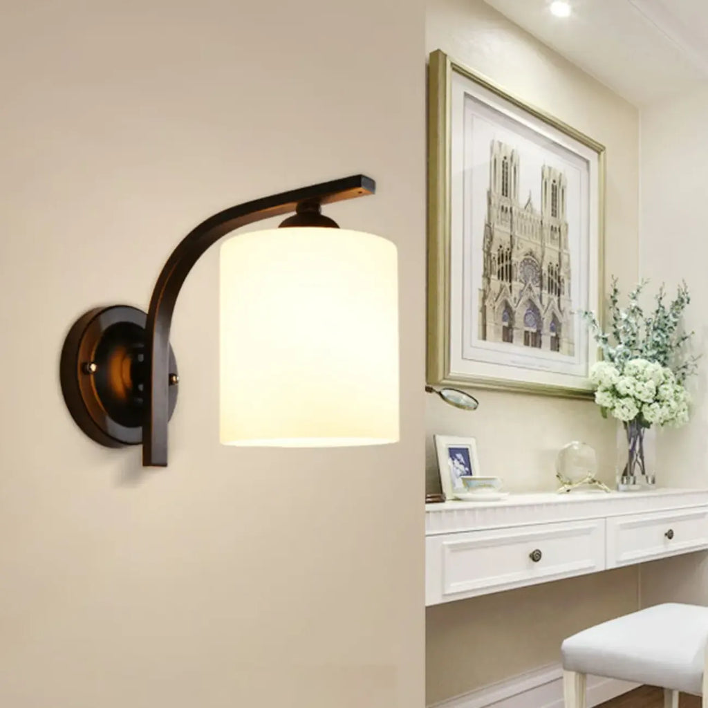 Arched Vintage White Glass Cylindrical Wall Lamp