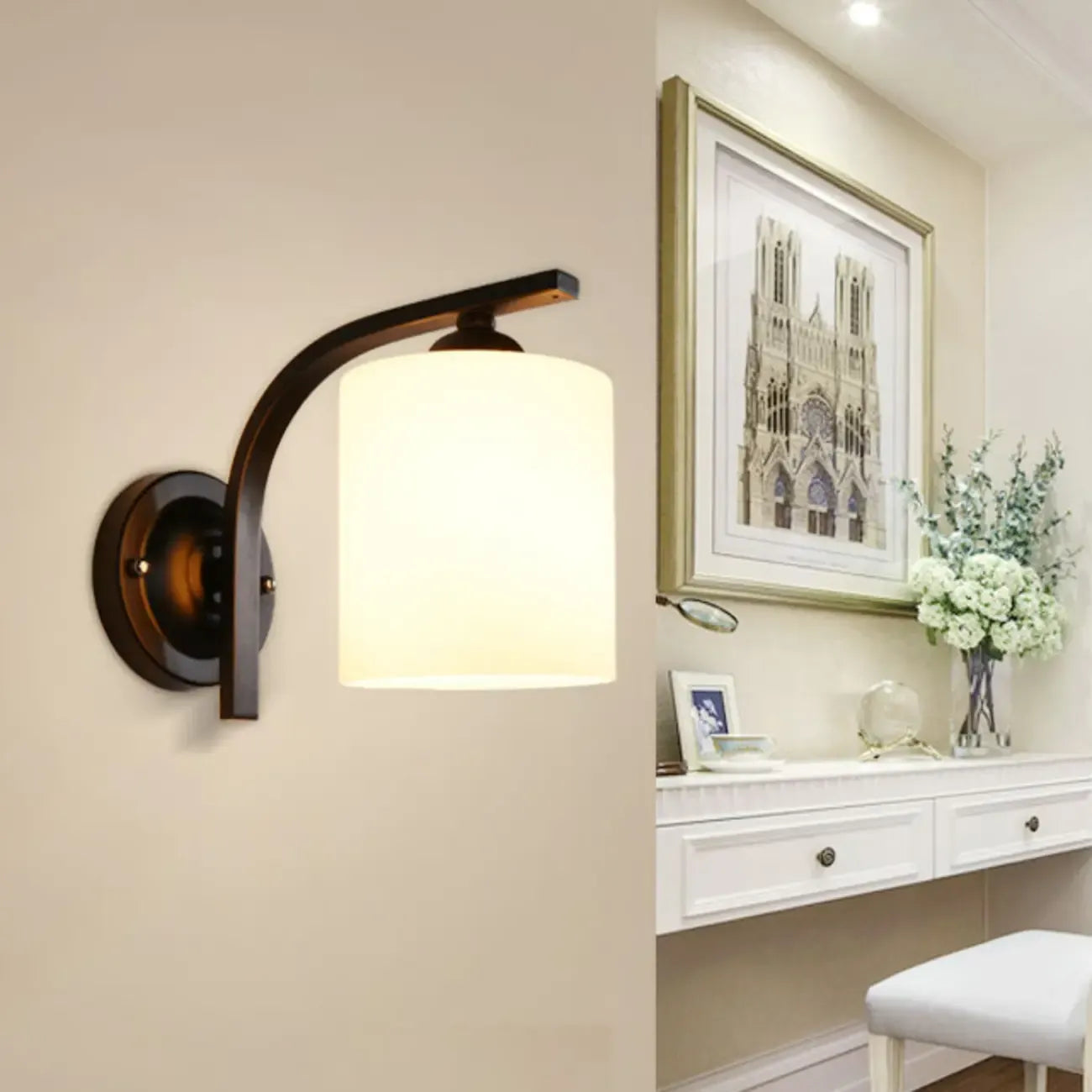 Arched Vintage White Glass Cylindrical Wall Lamp