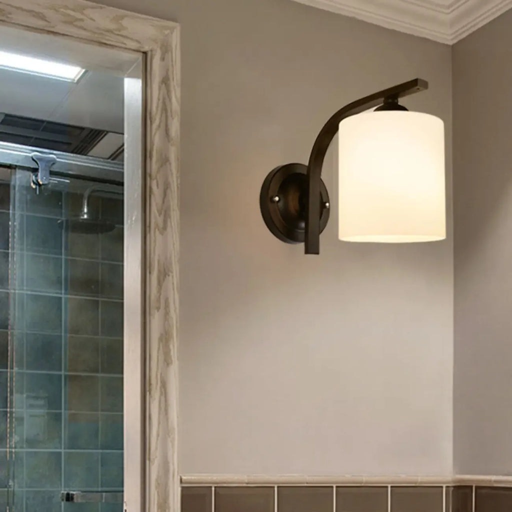 Arched Vintage White Glass Cylindrical Wall Lamp