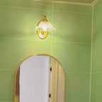 Clear Glass Floral Vanity Light with Gold Arc Arm for Bathroom