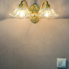 Clear Glass Floral Vanity Light with Gold Arc Arm for Bathroom