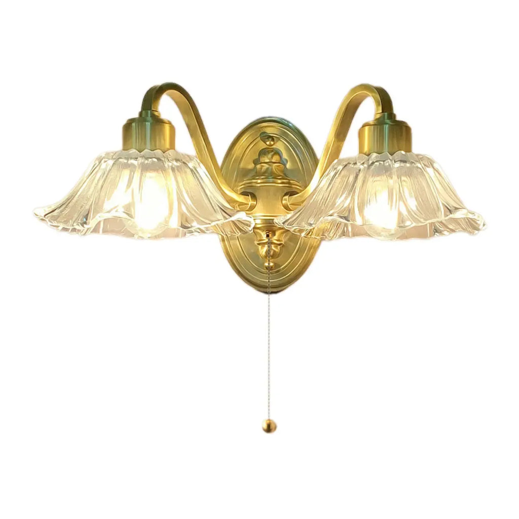 Clear Glass Floral Vanity Light with Gold Arc Arm for Bathroom