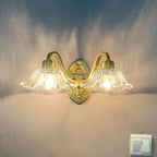 Clear Glass Floral Vanity Light with Gold Arc Arm for Bathroom