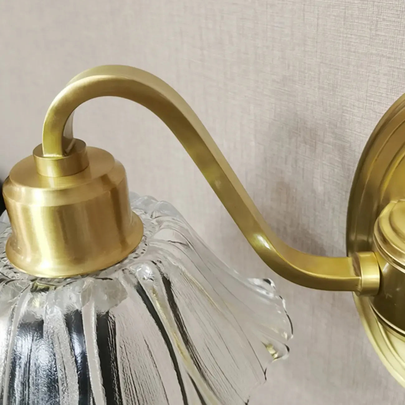 Clear Glass Floral Vanity Light with Gold Arc Arm for Bathroom