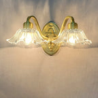 Clear Glass Floral Vanity Light with Gold Arc Arm for Bathroom