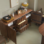 Scandinavian Brown Solid Wood Buffet Table with Drawers
