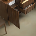 Scandinavian Brown Solid Wood Buffet Table with Drawers