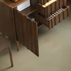 Scandinavian Brown Solid Wood Buffet Table with Drawers