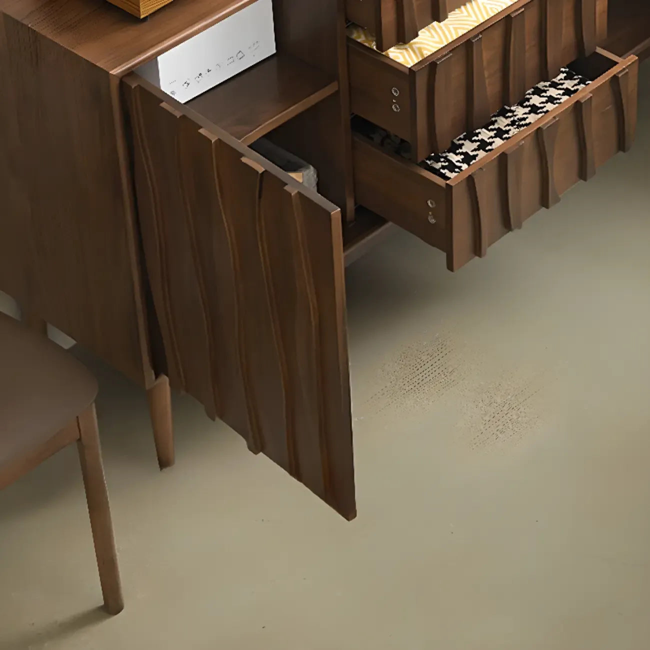 Scandinavian Brown Solid Wood Buffet Table with Drawers