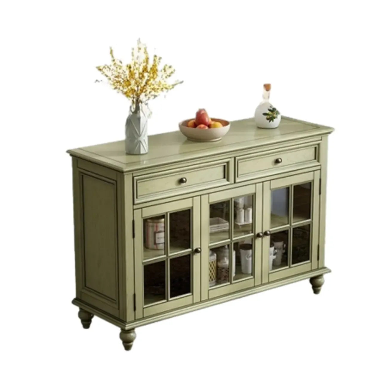 French Country Green Wooden Sideboard with Drawers