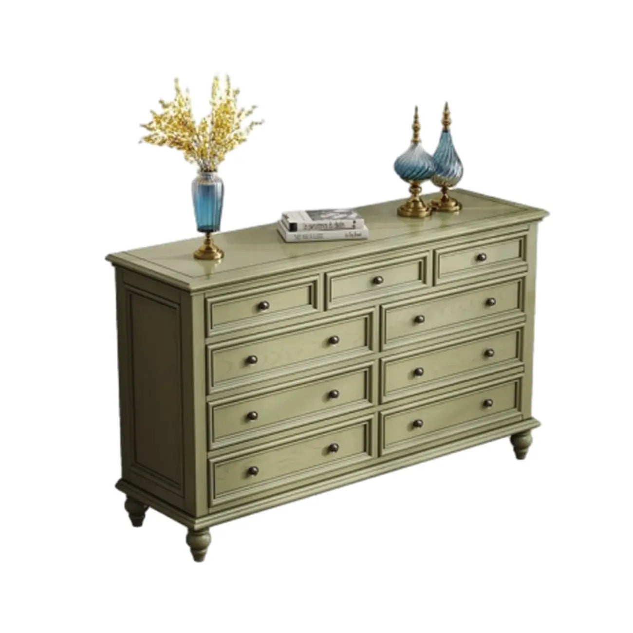 French Country Green Wooden Sideboard with Drawers