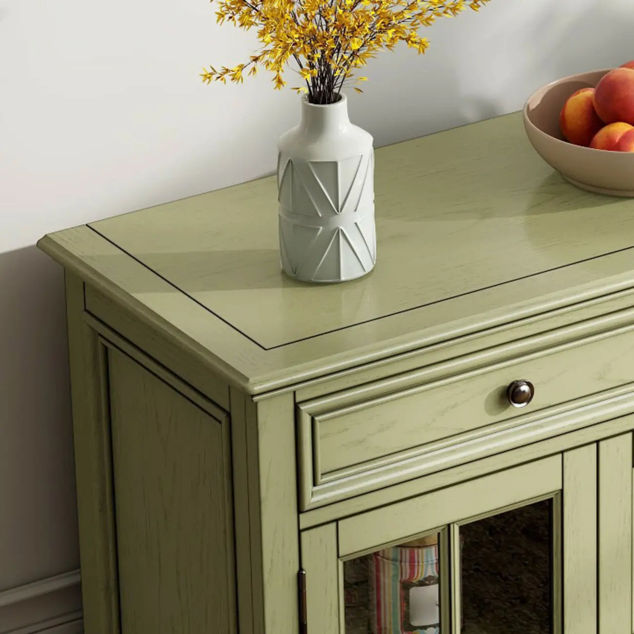 French Country Green Wooden Sideboard with Drawers