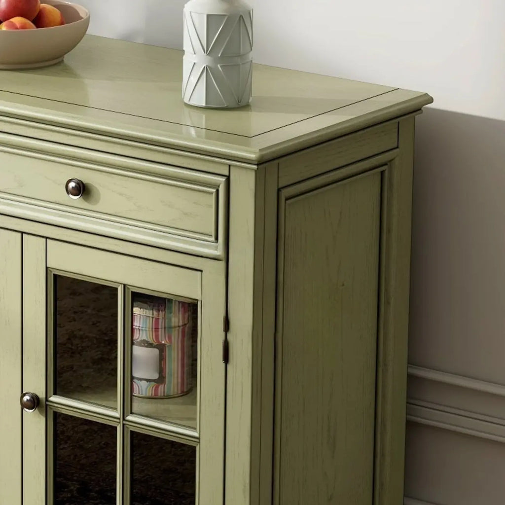 French Country Green Wooden Sideboard with Drawers