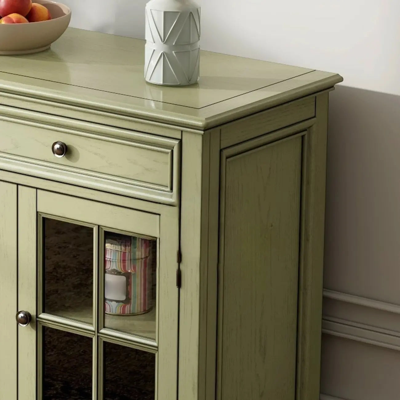 French Country Green Wooden Sideboard with Drawers