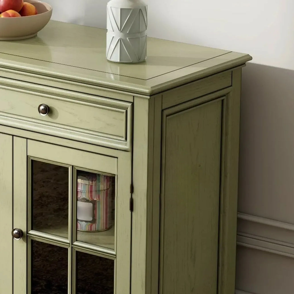 French Country Green Wooden Sideboard with Drawers