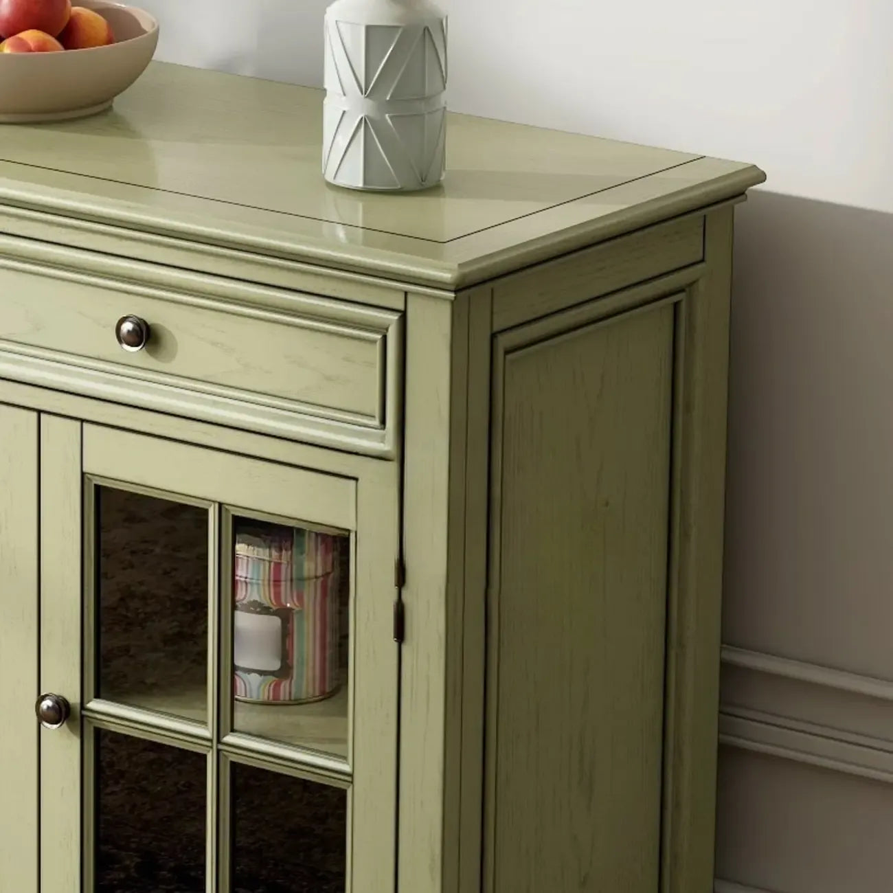 French Country Green Wooden Sideboard with Drawers