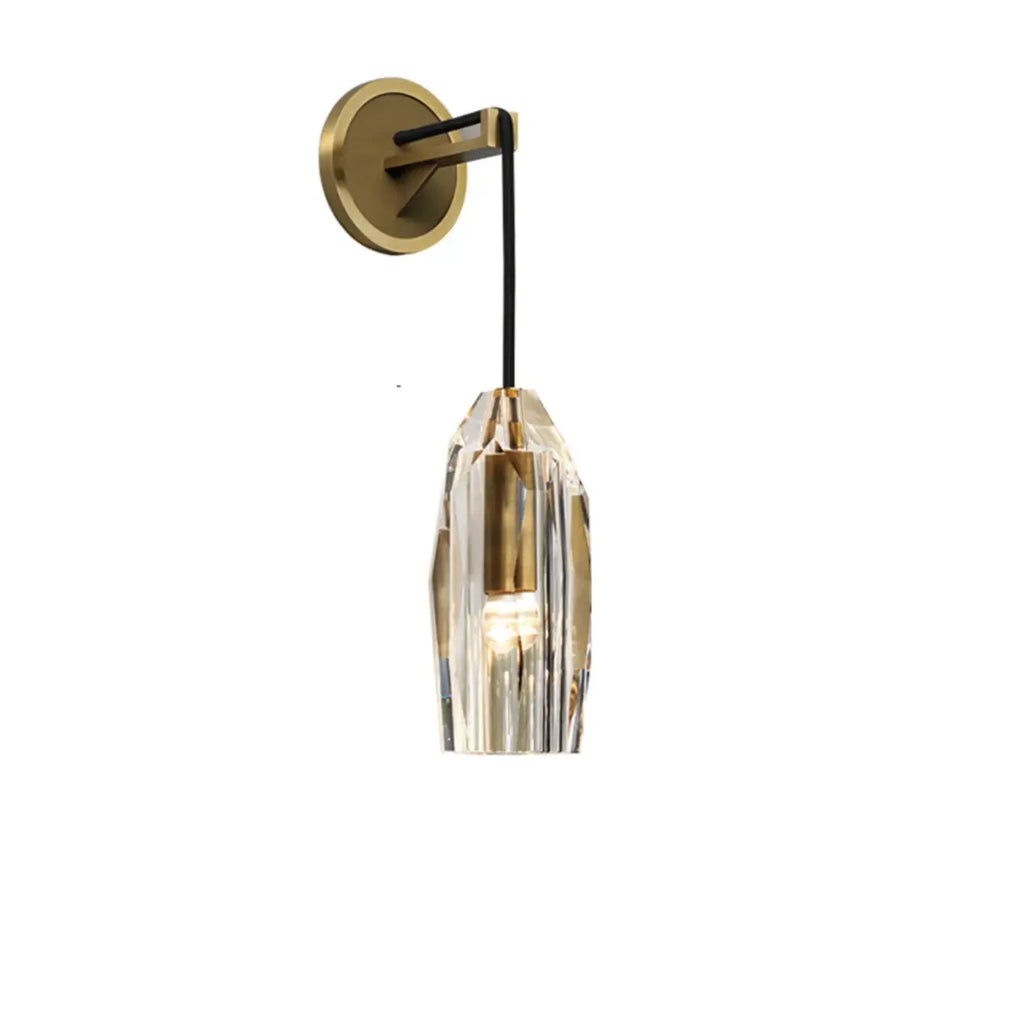 Minimalist Drop Brass Crystal Wall Light in Glass Shade