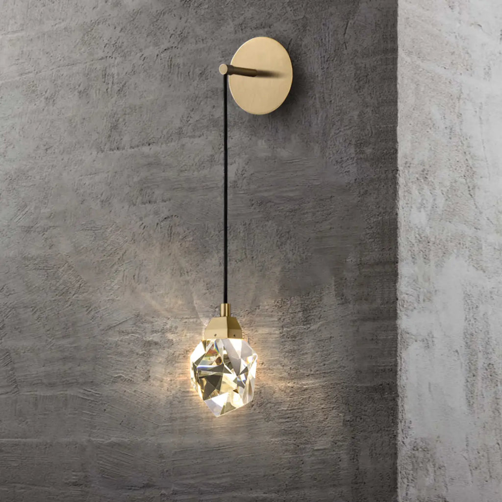 Minimalist Drop Brass Crystal Wall Light in Glass Shade