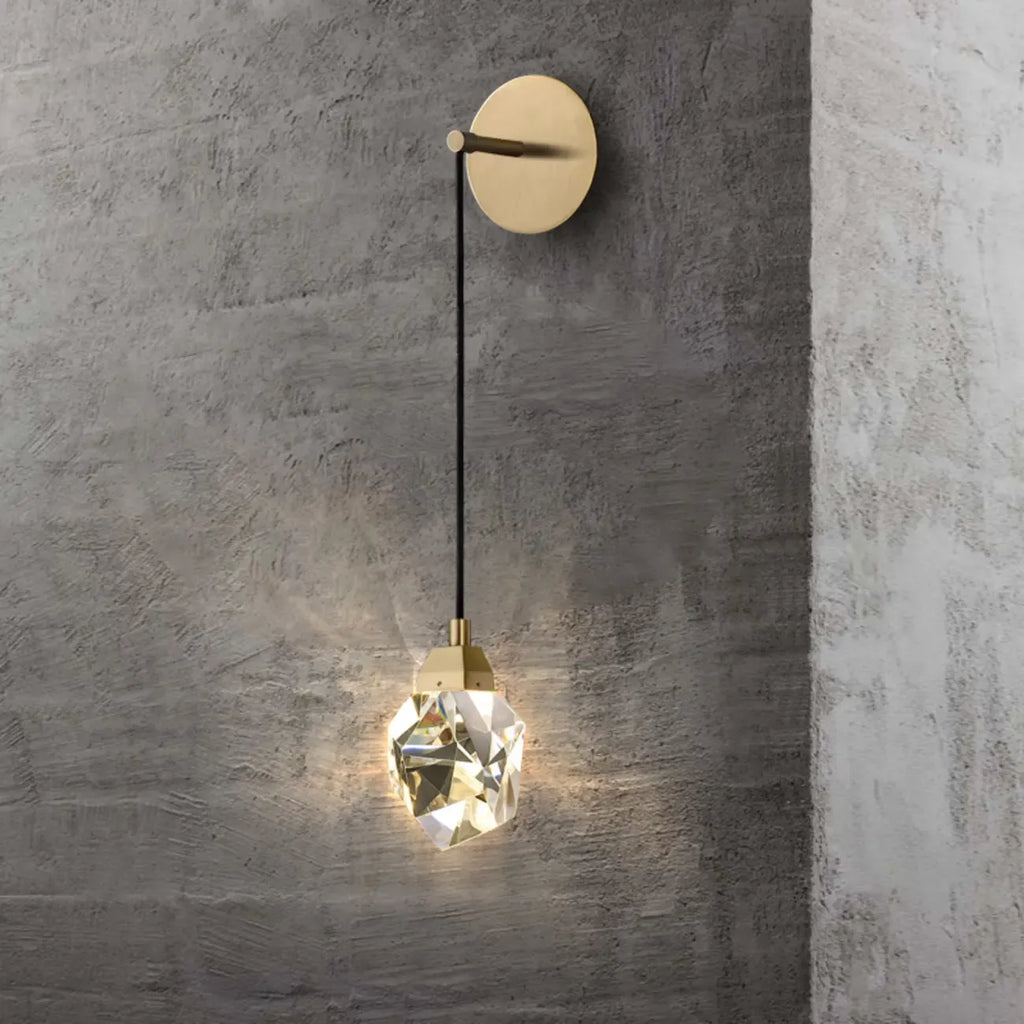Minimalist Drop Brass Crystal Wall Light in Glass Shade