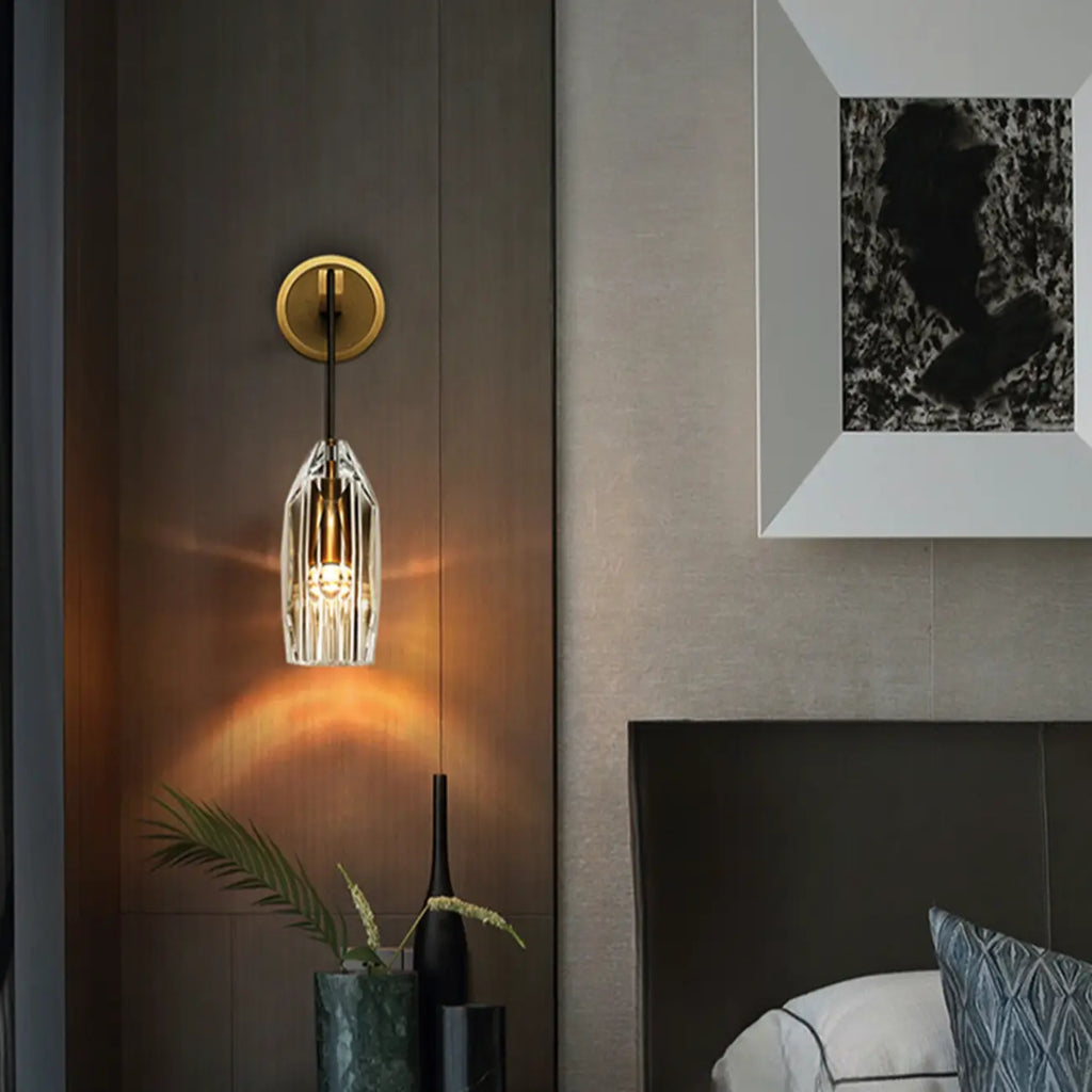 Minimalist Drop Brass Crystal Wall Light in Glass Shade