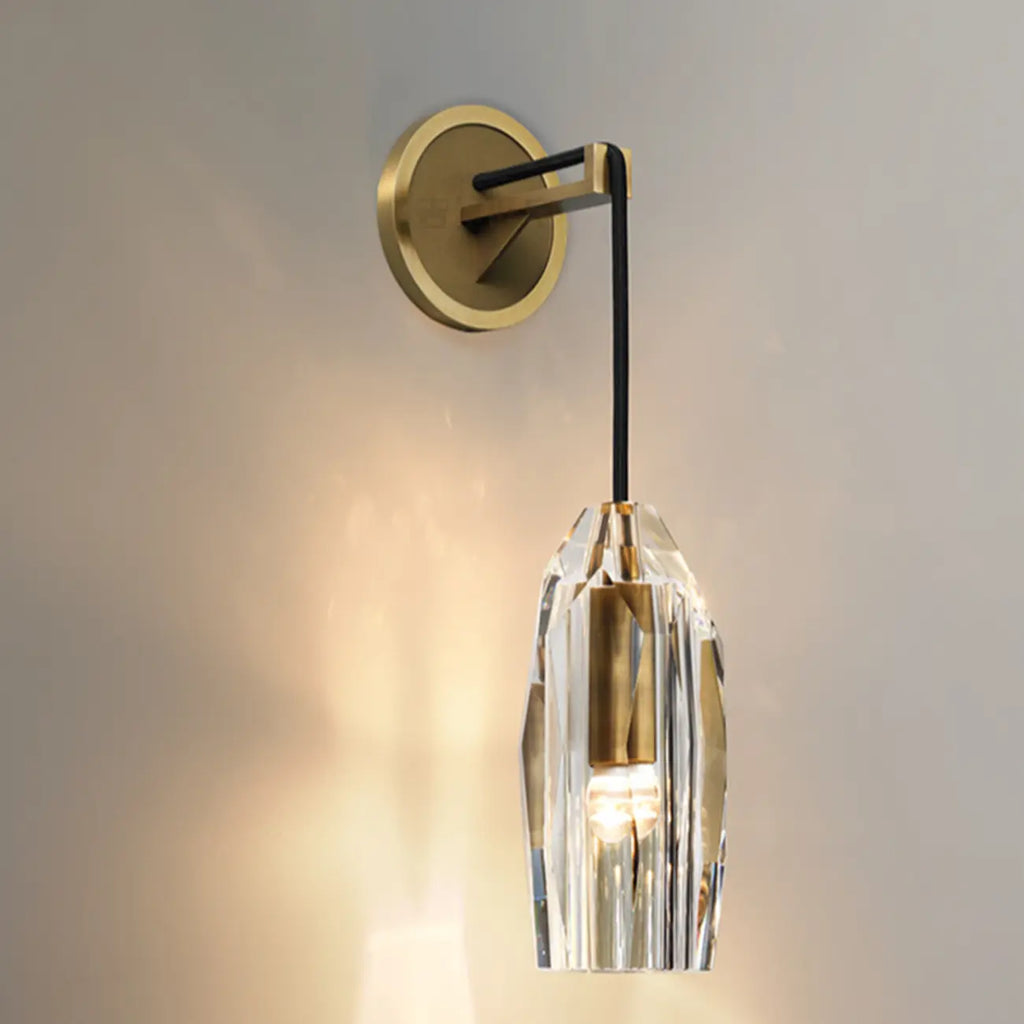 Minimalist Drop Brass Crystal Wall Light in Glass Shade