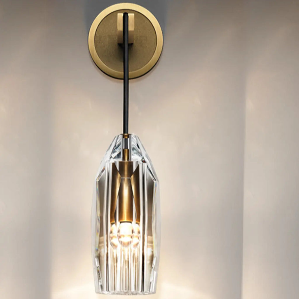 Minimalist Drop Brass Crystal Wall Light in Glass Shade