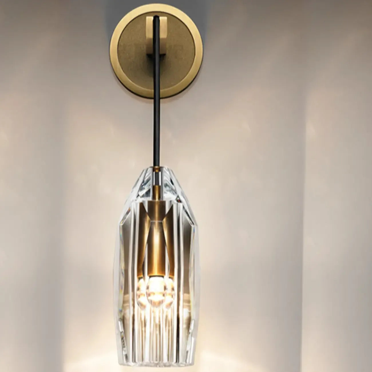 Minimalist Drop Brass Crystal Wall Light in Glass Shade