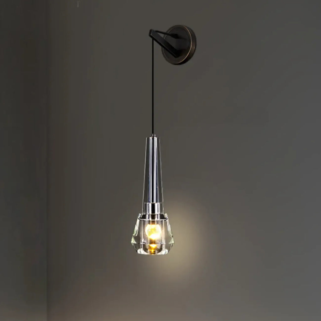 Minimalist Drop Brass Crystal Wall Light in Glass Shade