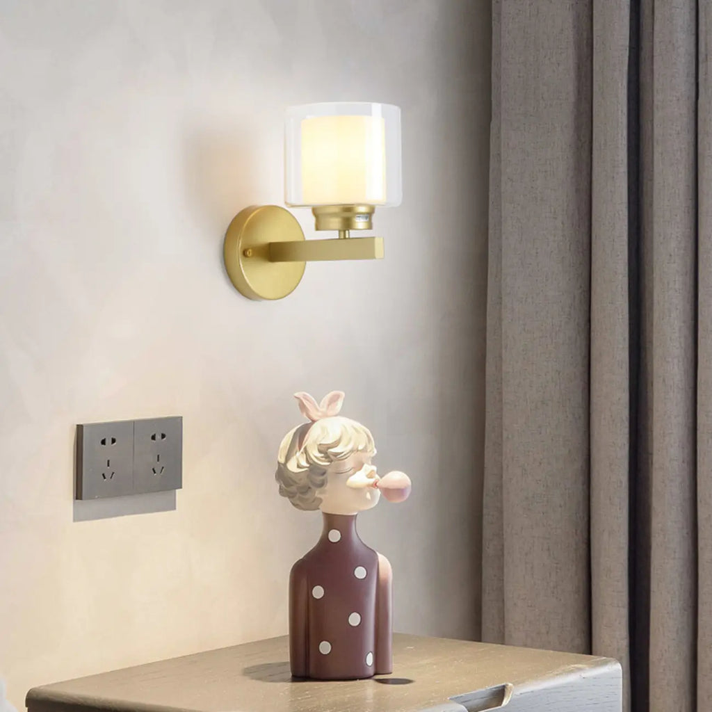Modern Cylinder Brass Glass Shade Wall Sconce Light Fixture