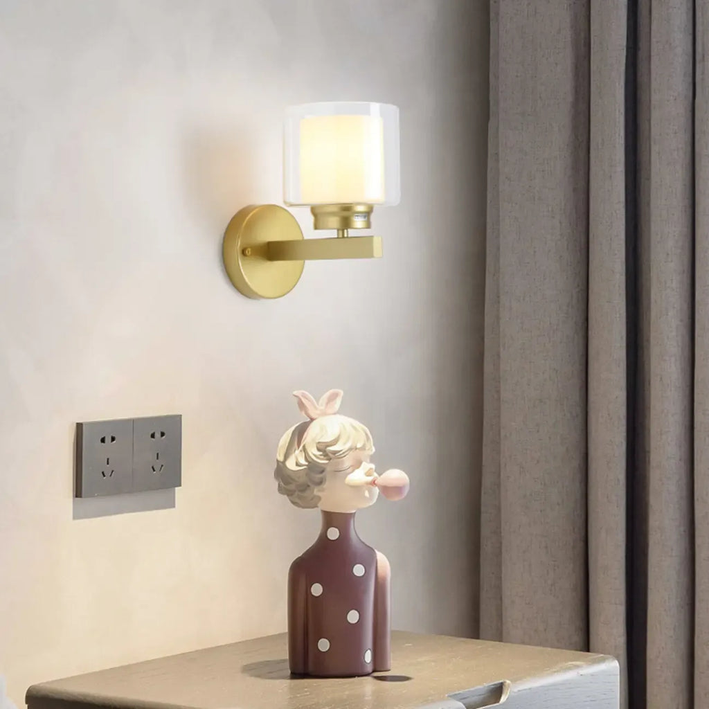 Modern Cylinder Brass Glass Shade Wall Sconce Light Fixture