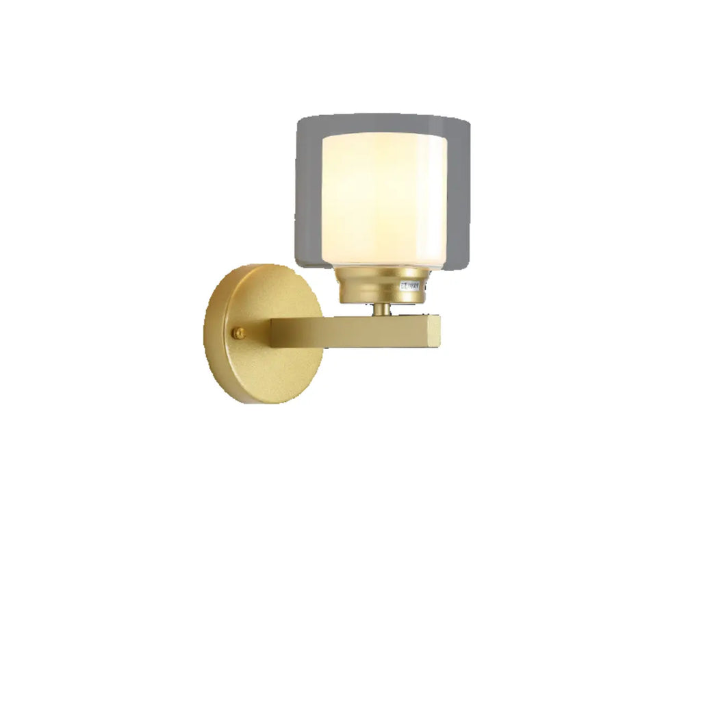 Modern Cylinder Brass Glass Shade Wall Sconce Light Fixture